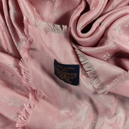 Louis Vuitton Silk Lurex Wool Monogram Shine Shawl Rose Velours 3 of 3