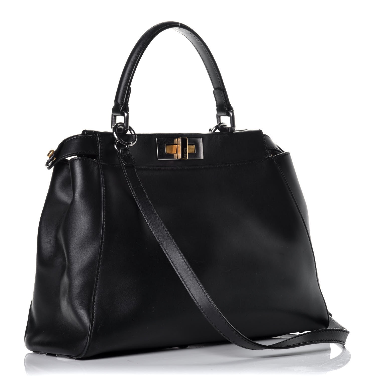 Fendi Vitello Suede Medium Peekaboo Iconic Satchel Black 4 of 9