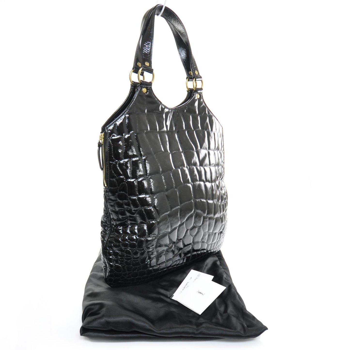 Patent Crocodile Embossed Tribute Tote Black
