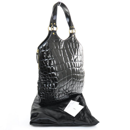 Saint Laurent Patent Crocodile Embossed Tribute Tote Black 2 of 9