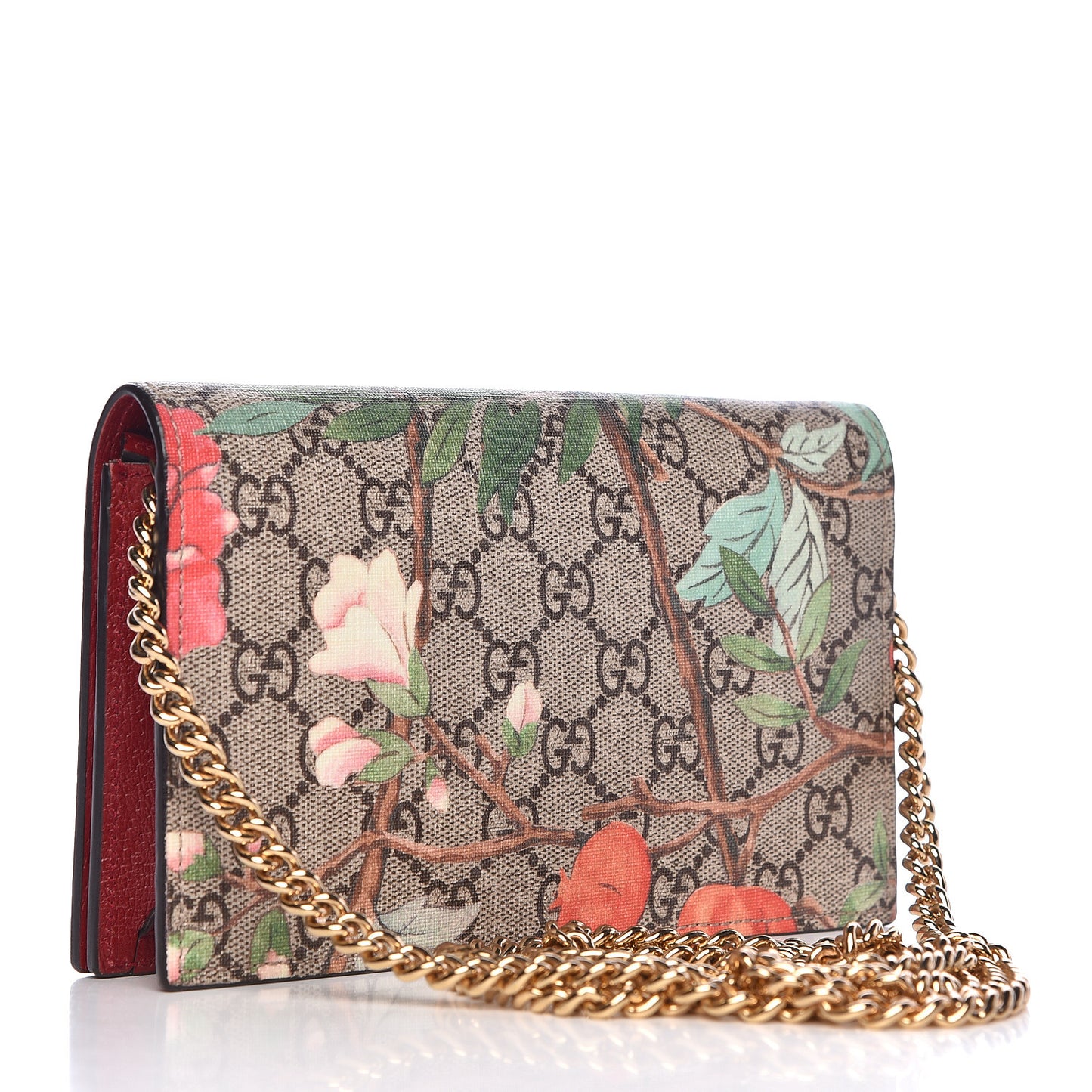 GG Supreme Monogram Tian Chain Wallet Beige Multicolor Red