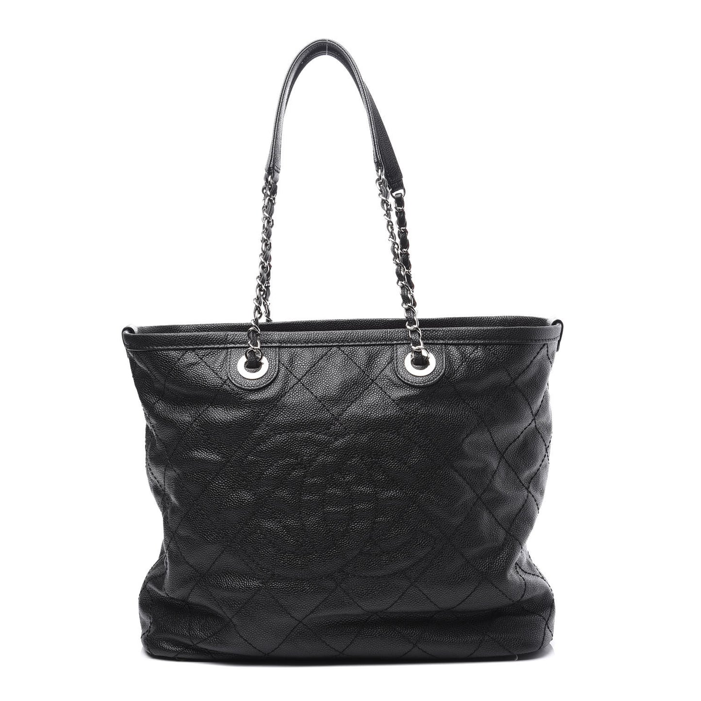 Grained Calfskin Quilted Small Daily Shopping Tote Black