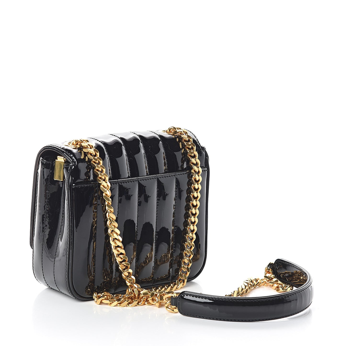 Patent Calfskin Matelasse Monogram Small Vicky Chain Bag Black