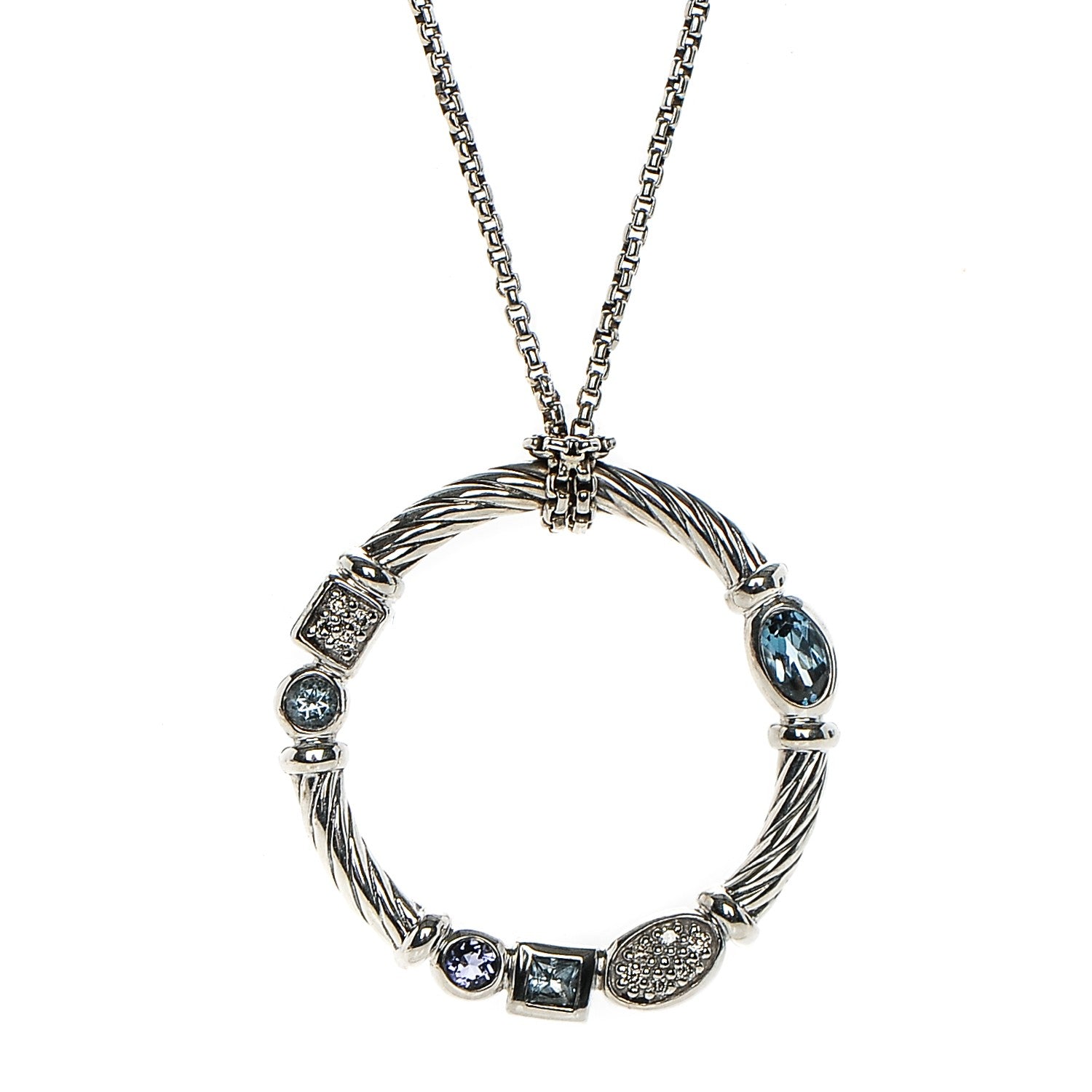 David Yurman Sterling Silver Diamond Blue Topaz Iolite Aquamarine Confetti Pendant Necklace 3 of 5