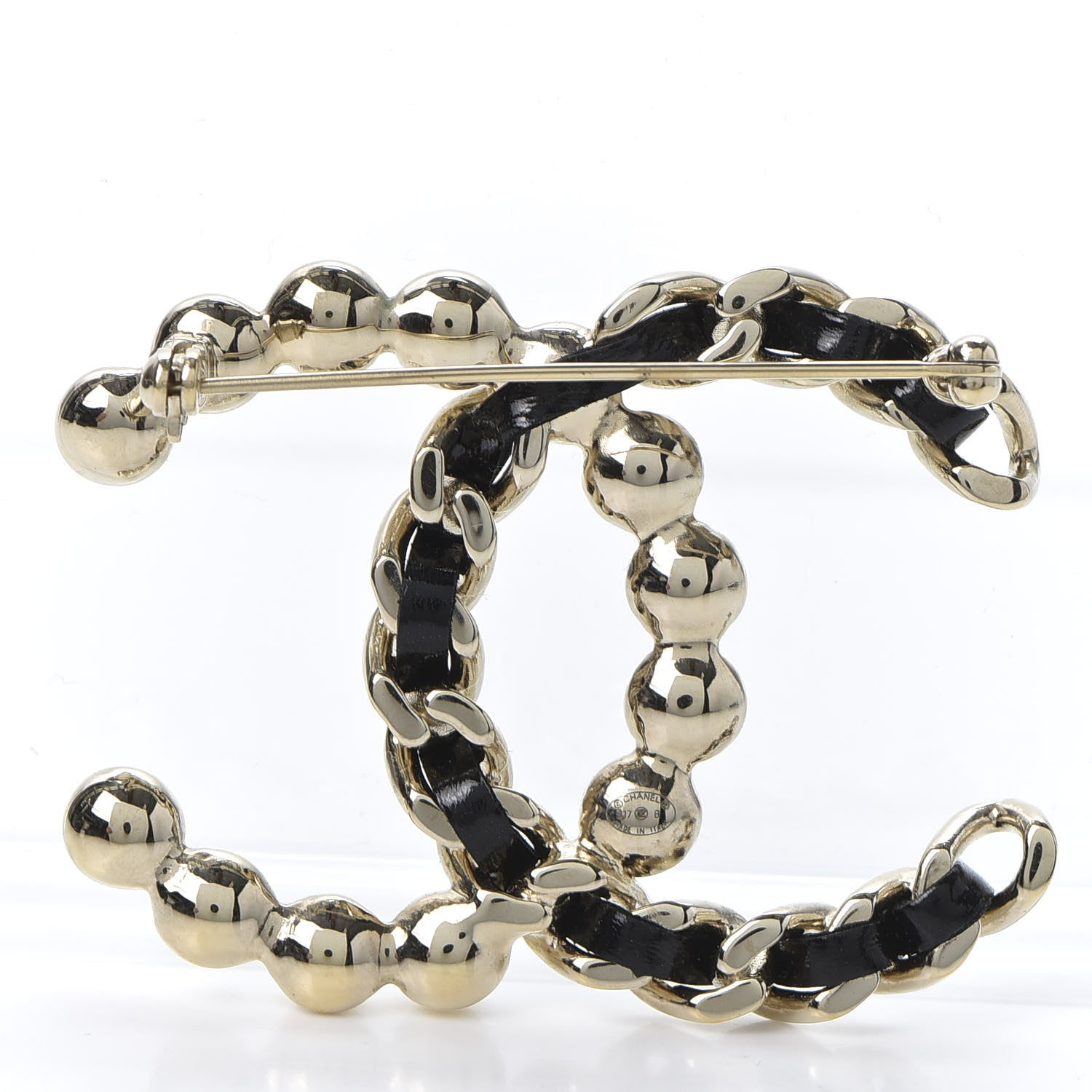 Chanel Lambskin Pearl CC Chain Brooch Black Gold 2 of 4