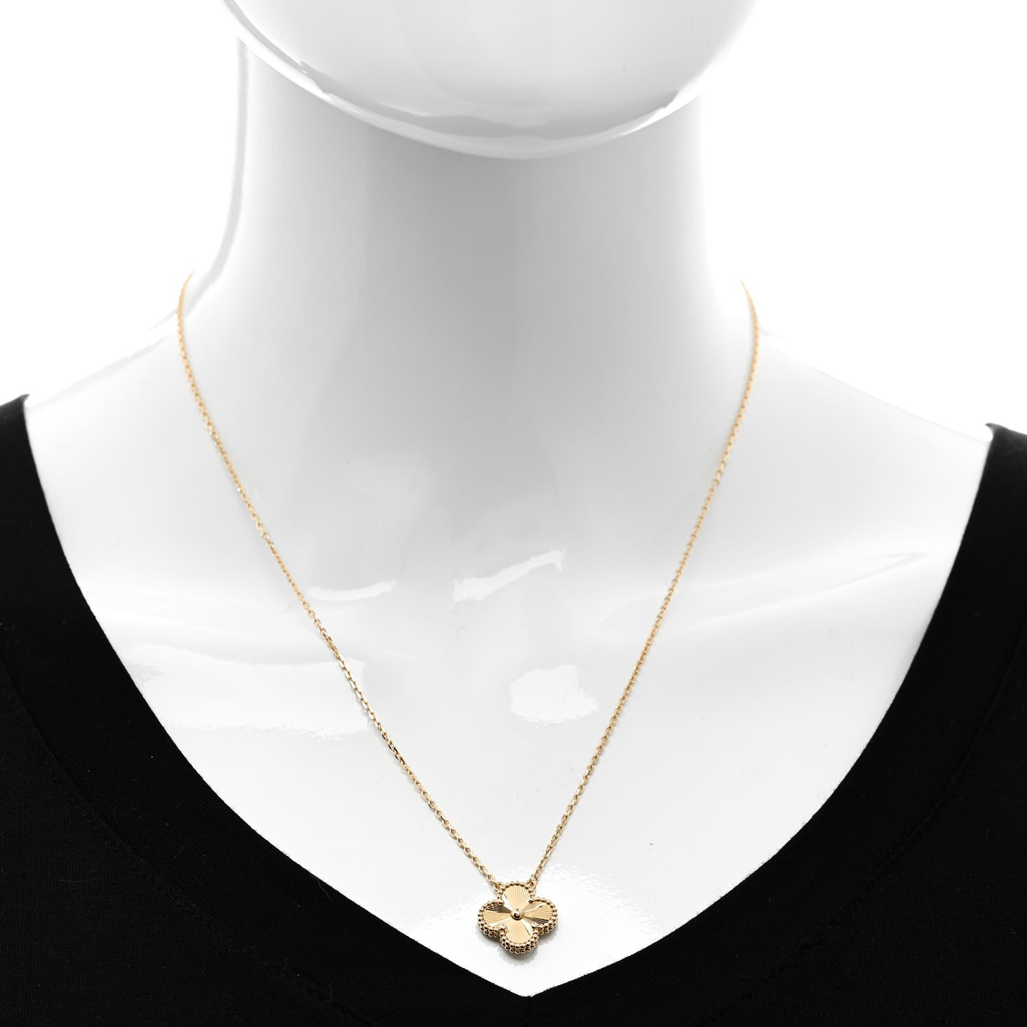 Van Cleef & Arpels 18K Yellow Gold Guilloche Vintage Alhambra Pendant Necklace 2 of 5