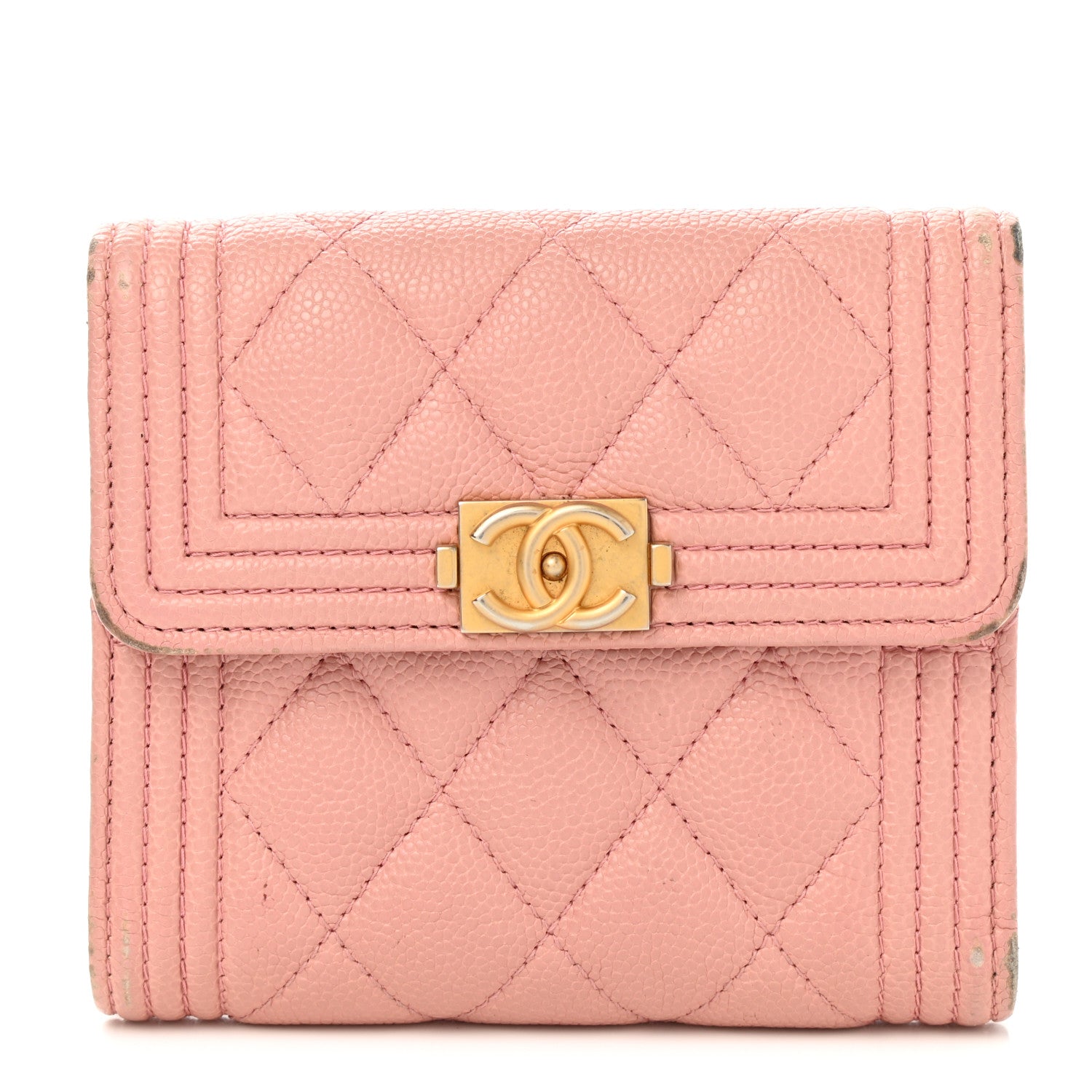 Chanel Caviar Quilted Boy Compact Wallet Pink 1 of 14
