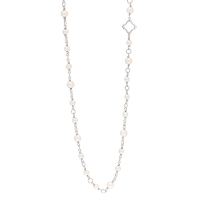 David Yurman Sterling Silver Pearl 9mm Quatrefoil Long Chain Necklace 1 of 5
