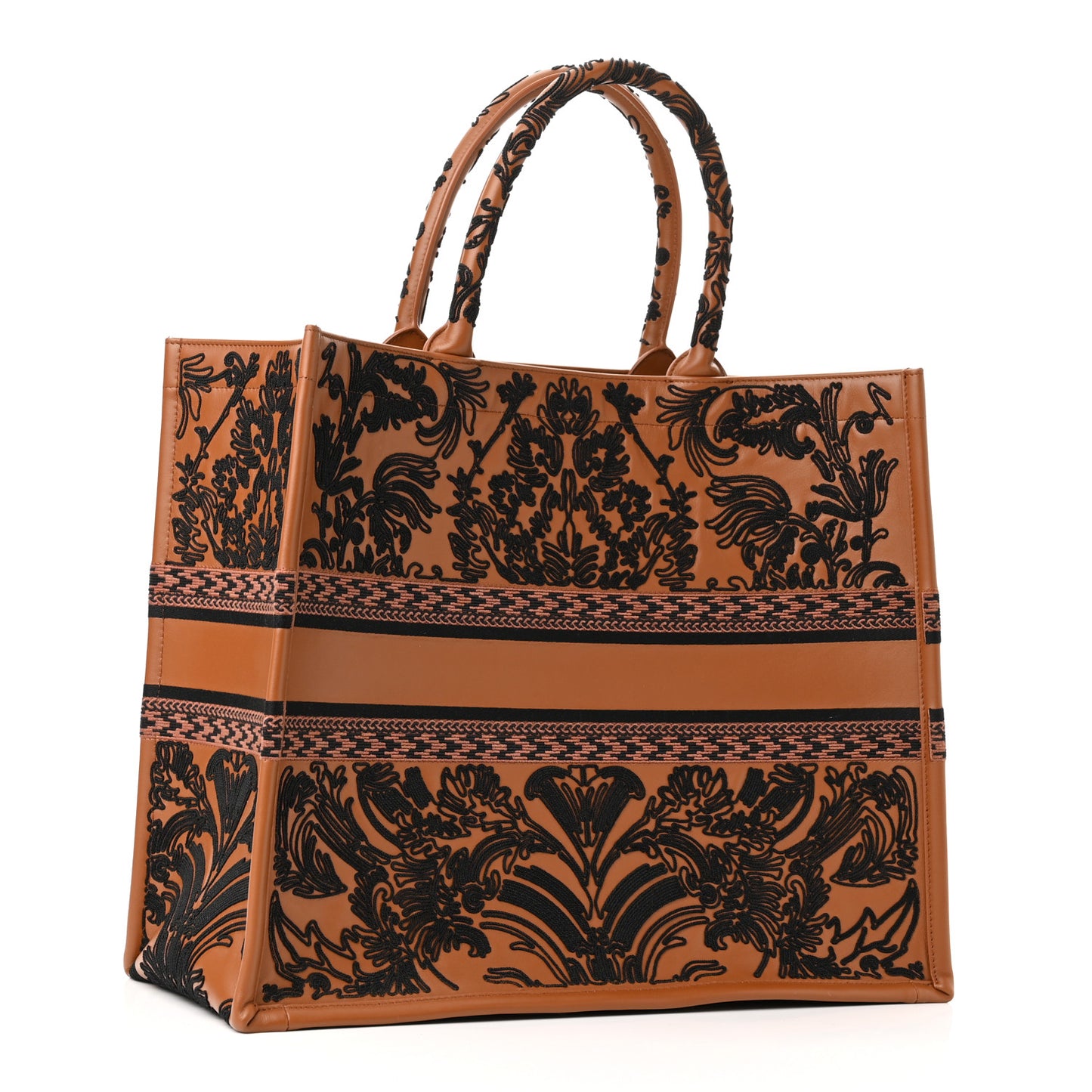 Calfskin Cornely-Effect Embroidery Large Book Tote Brown Black