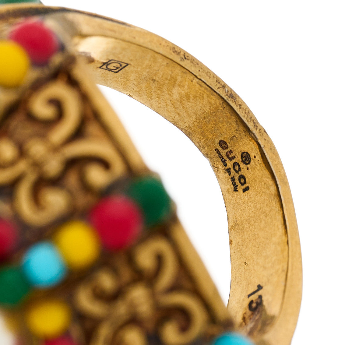 Gucci Pearl Beaded Spiked Ring 52 6 Aged Gold Multicolor 6 of 7