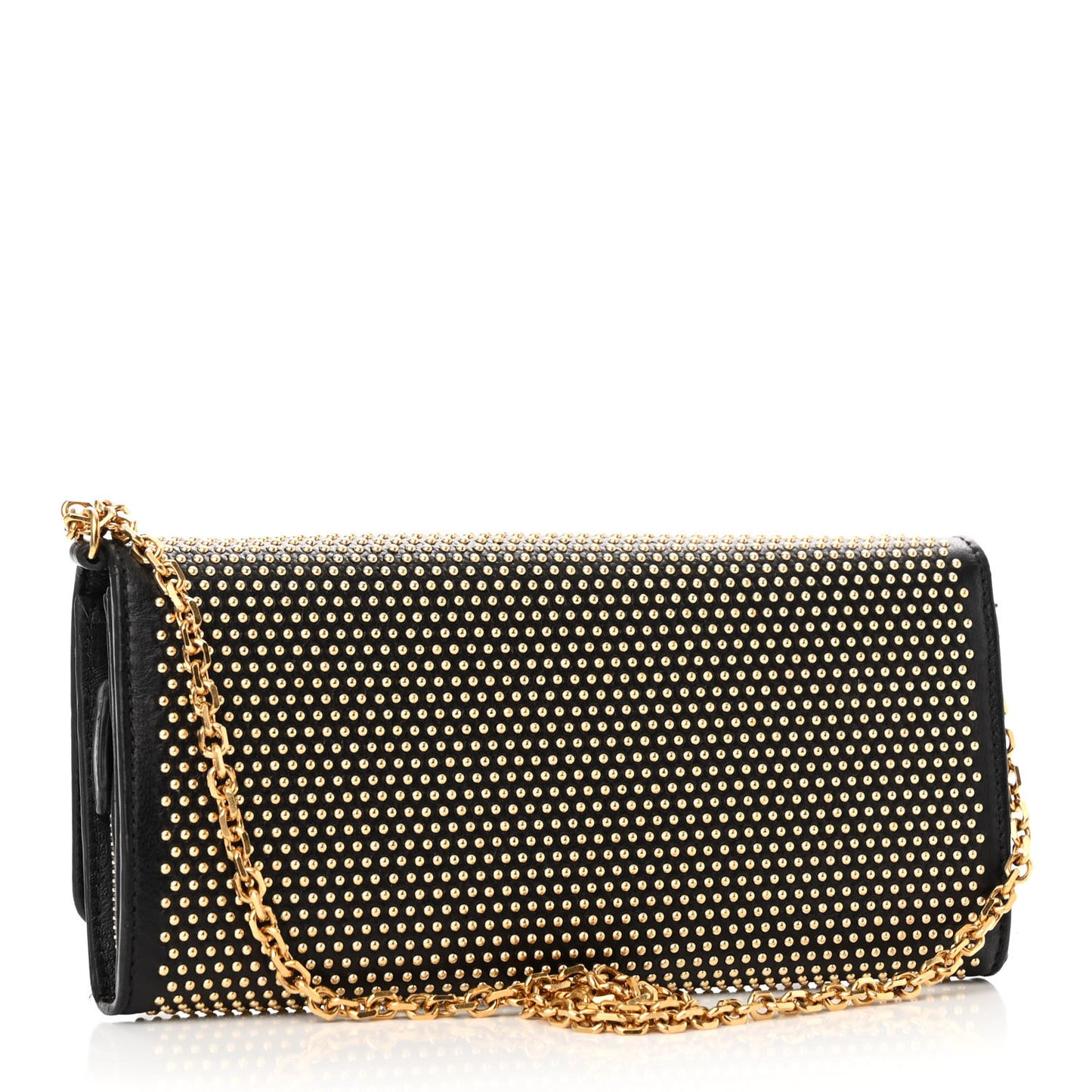 Calfskin Studded Wallet on Chain Black