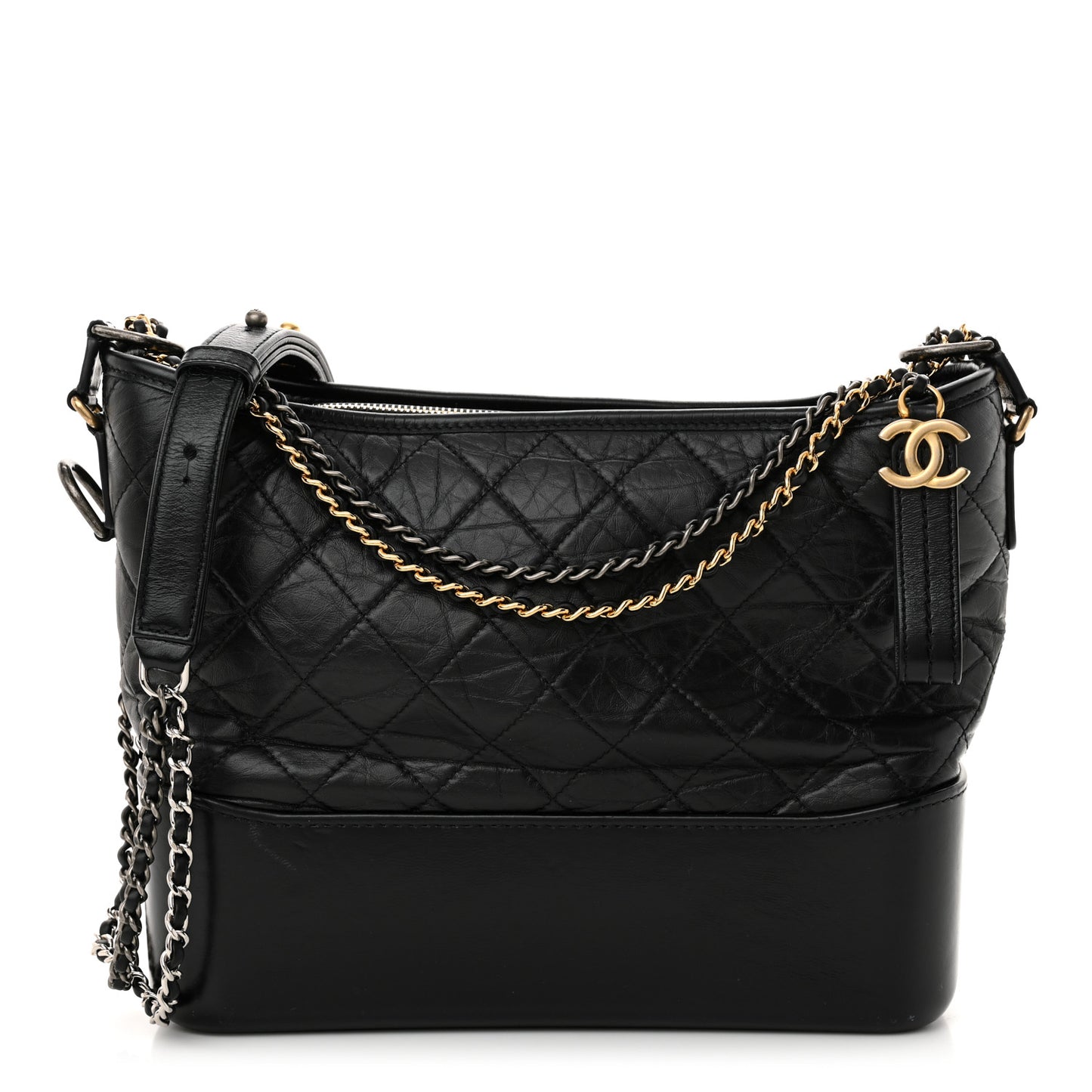 Aged Calfskin Quilted Medium Gabrielle Hobo Black