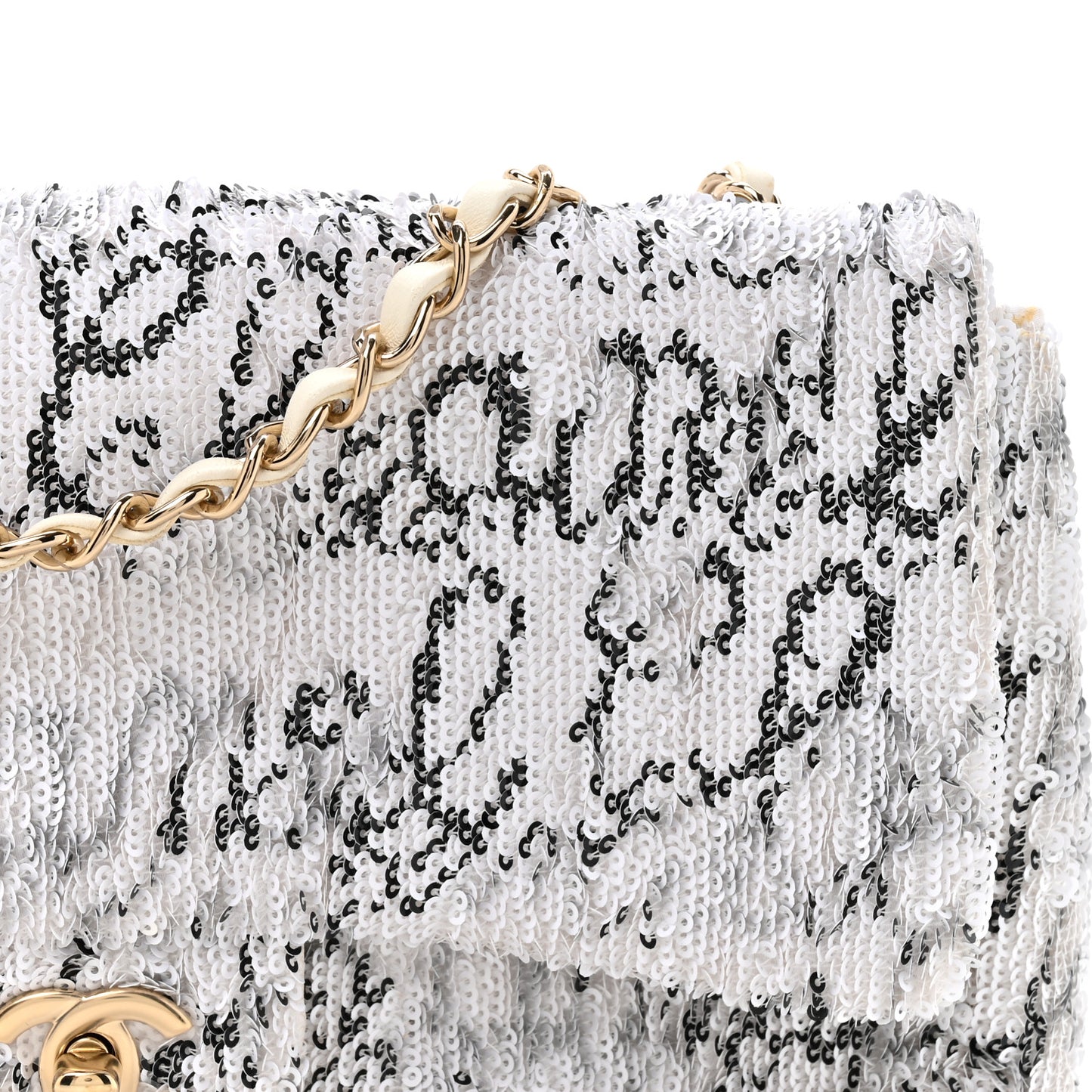 Sequin Logo Medium Flap White Black