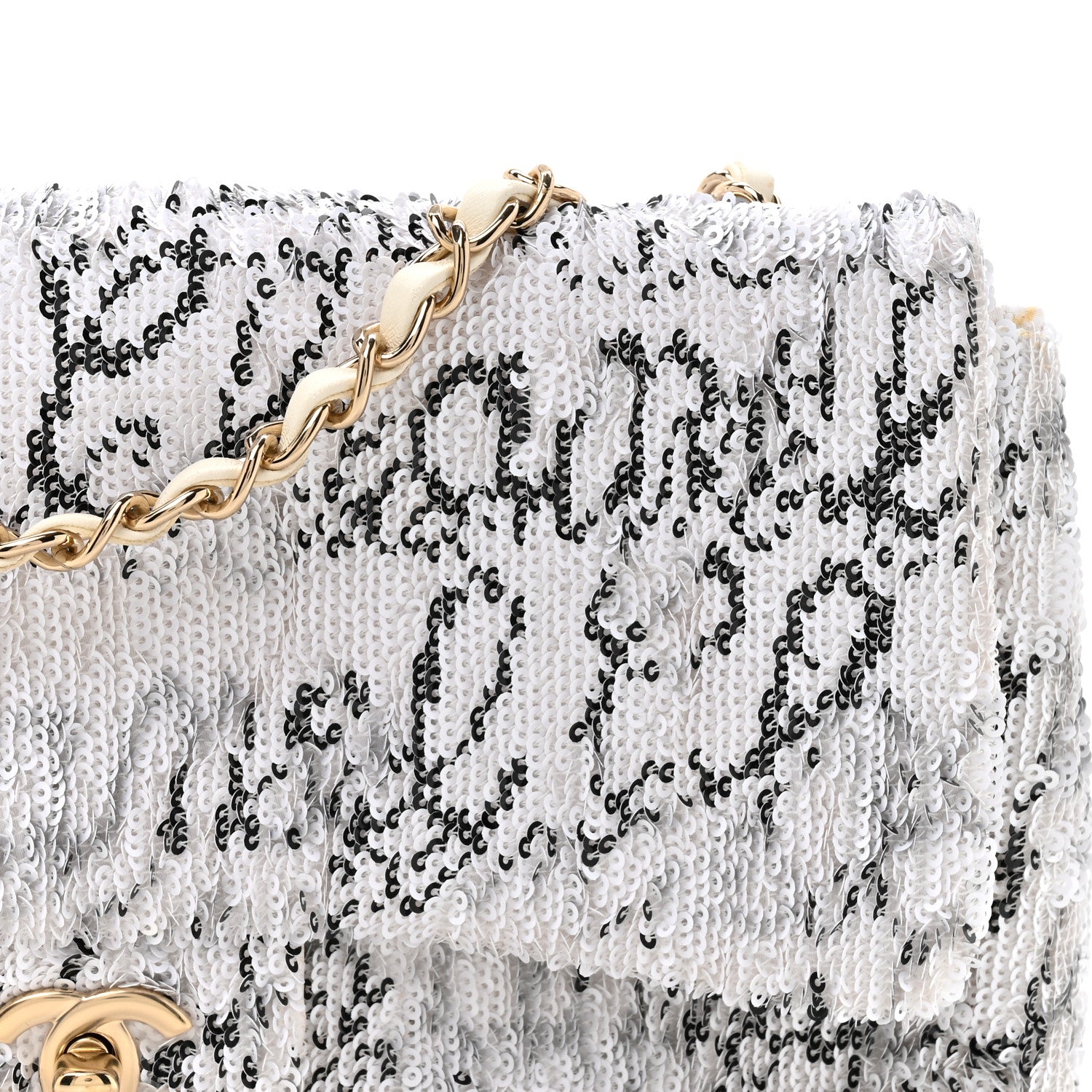 Chanel Sequin Logo Medium Flap White Black 8 of 11