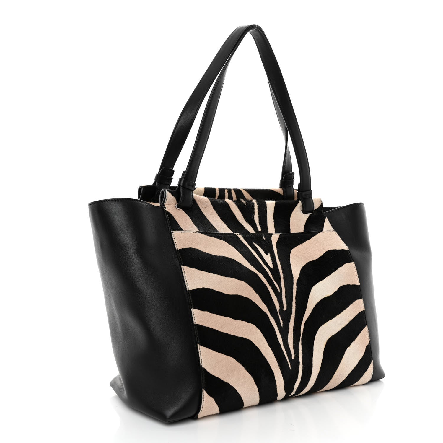 Salvatore Ferragamo Calfskin Calf Hair Zebra Print Bitter Pocket Tote Black White 3 of 9