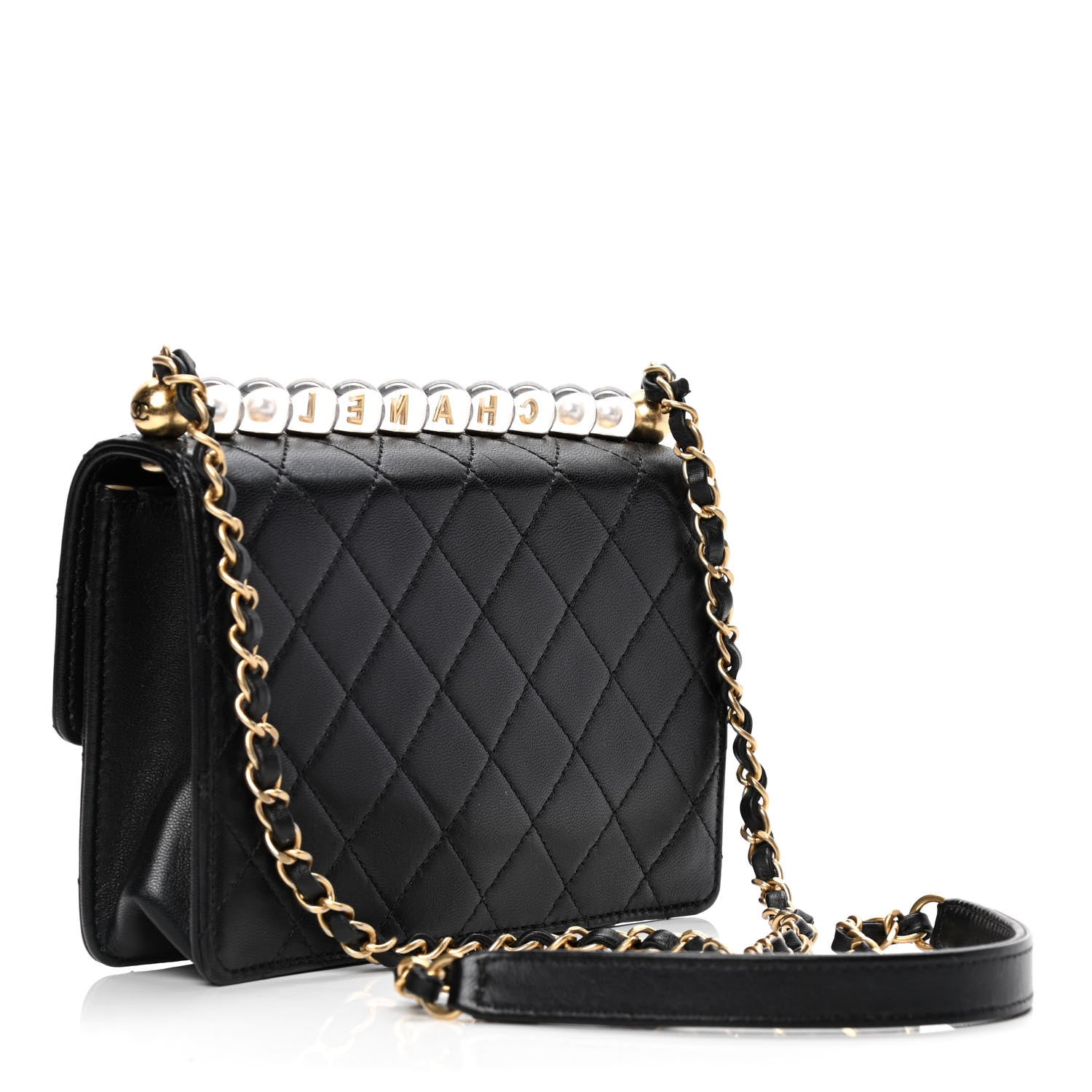 Chanel Goatskin Quilted Logo Small Chic Flap Black 2 of 5