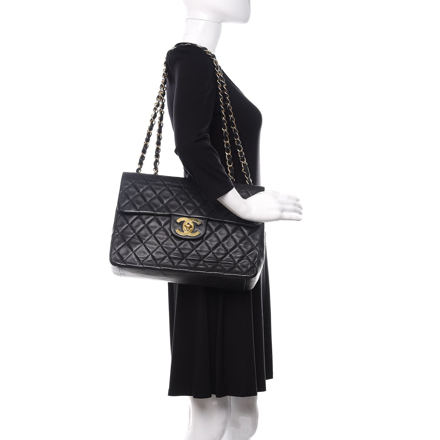 Lambskin Quilted XL Jumbo Single Flap Black