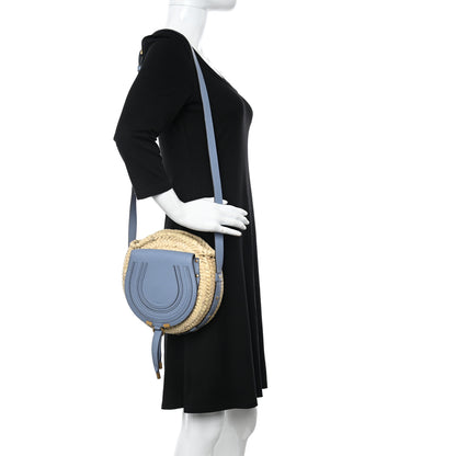 Chloe Raffia Small Grain Calfskin Marcie Basket Crossbody Shady Cobalt 2 of 10