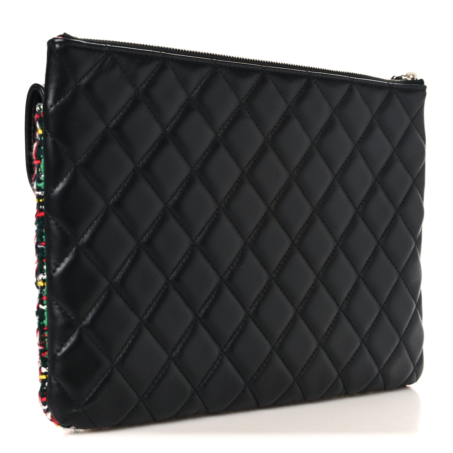 Tweed Lambskin Quilted Medium Flap Cosmetic Case White Red Black