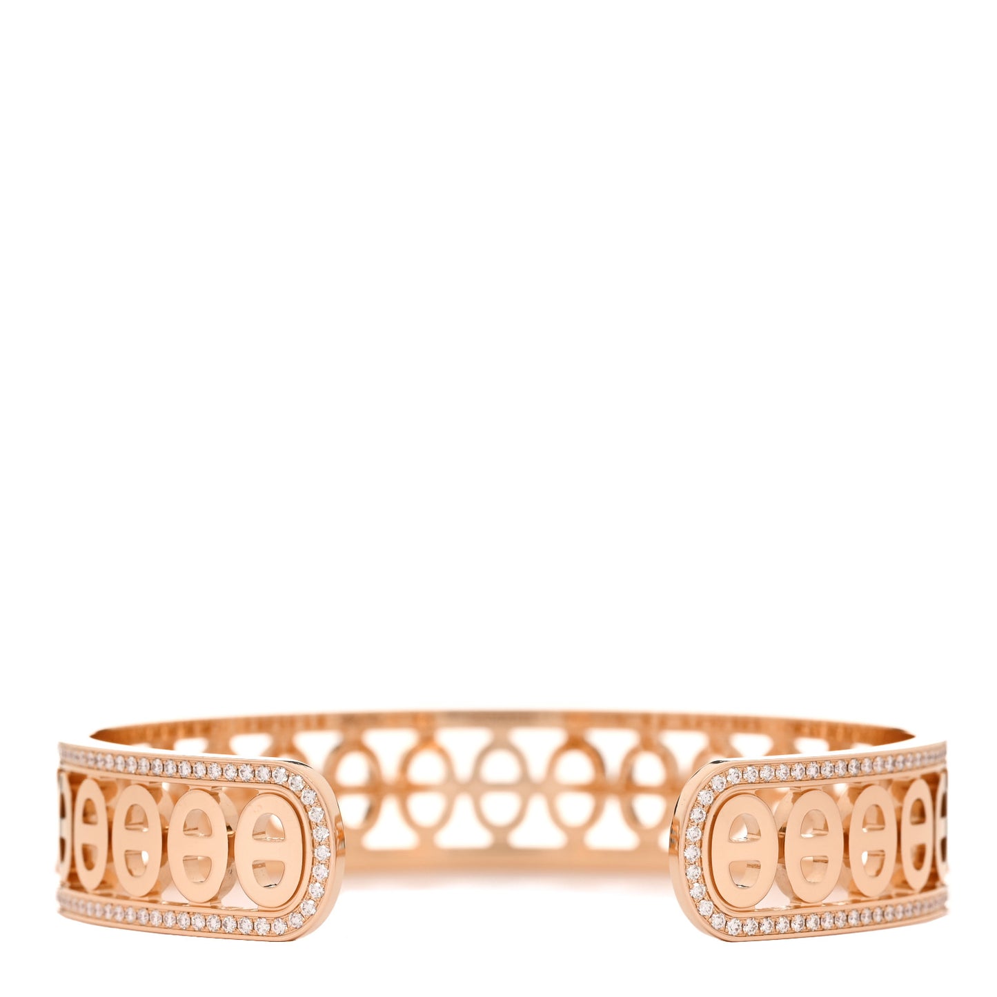 18K Rose Gold Diamond PM Chaine d'Ancre Divine Cuff Bracelet SH