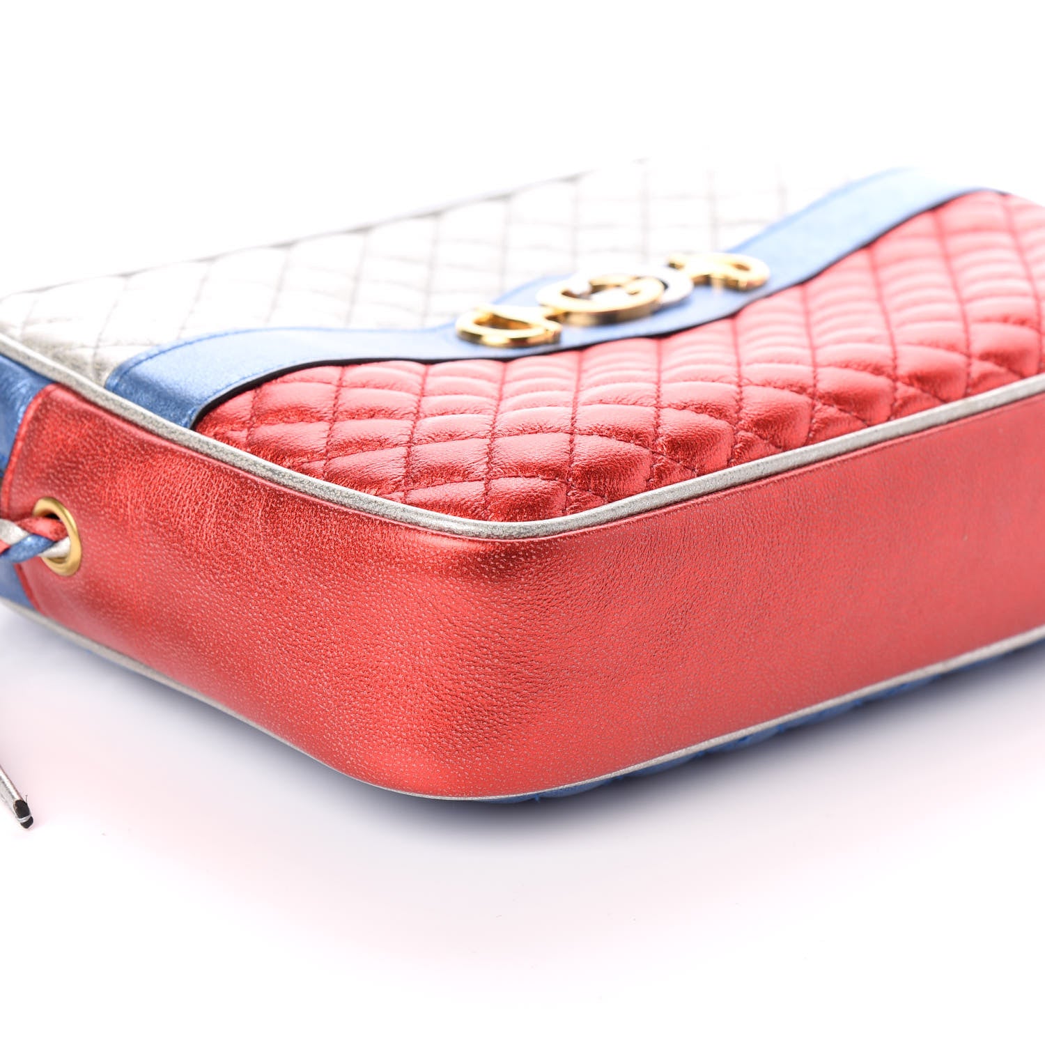 Gucci Laminated Nappa Trapuntata Small Zumi Shoulder Bag Rosso Marine Argento 9 of 10