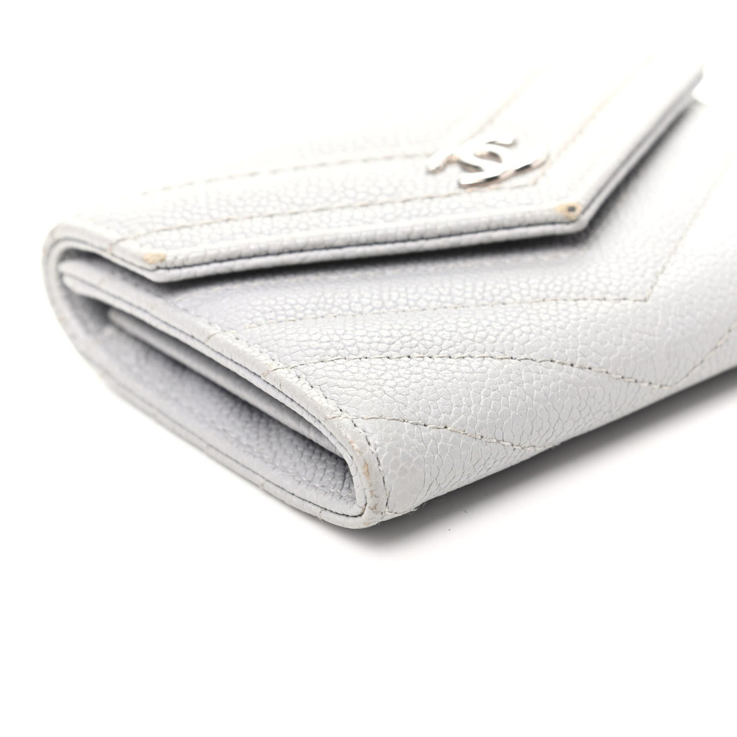 Chanel Caviar Chevron Quilted Card Holder Flap Wallet Grey 9 of 11