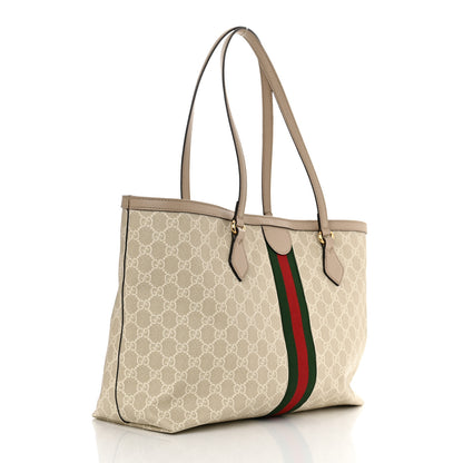 Gucci GG Supreme Monogram Textured Dollar Calfskin Web Medium Ophidia Shopping Tote Beige Mystic White Oatmeal 3 of 10