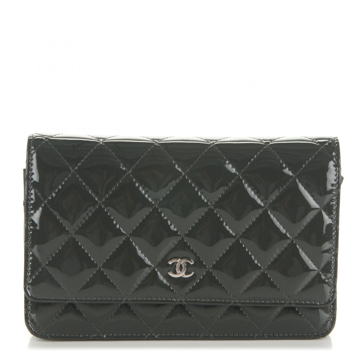 Chanel Patent Quilted Wallet On Chain WOC Dark Grey 1 of 8