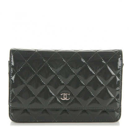 Chanel Patent Quilted Wallet On Chain WOC Dark Grey 1 of 8