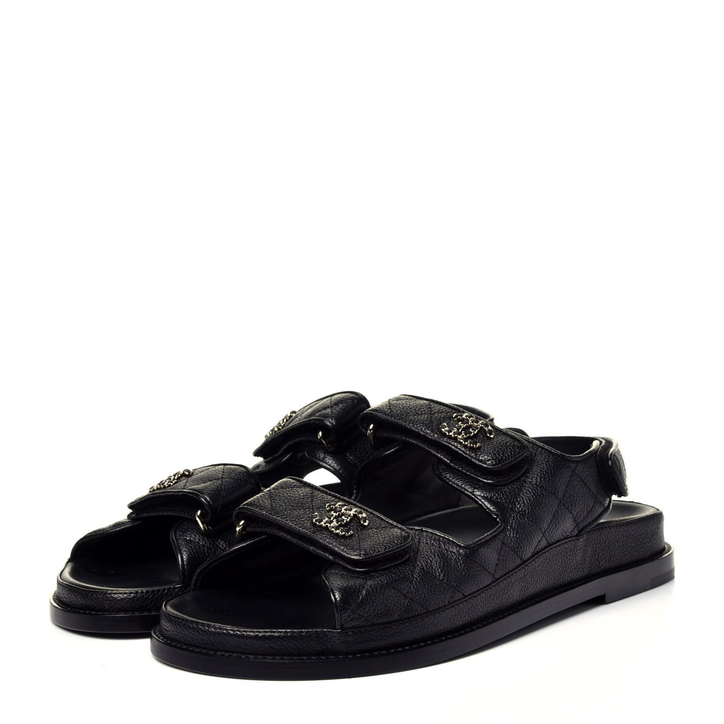 Grained Calfskin Velcro Dad Sandals 40 Black