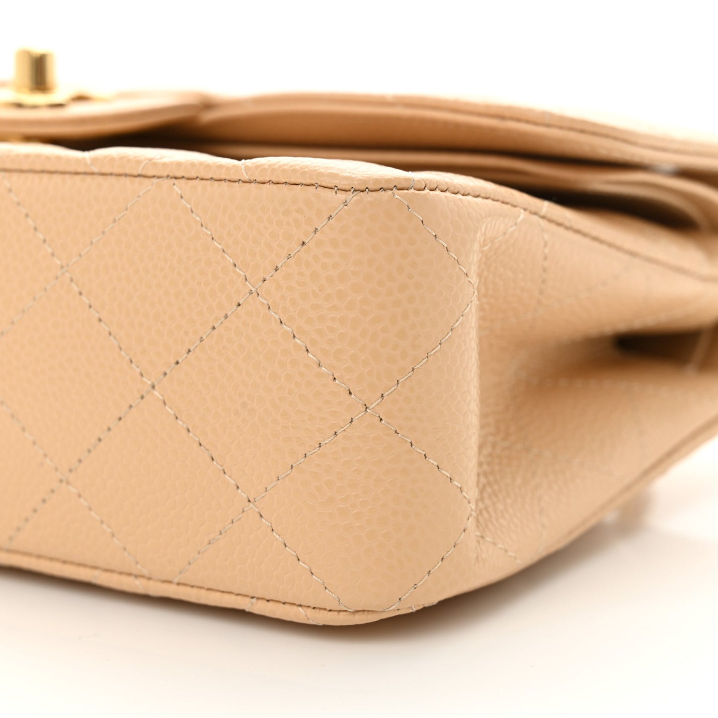 Caviar Quilted Small Double Flap Beige