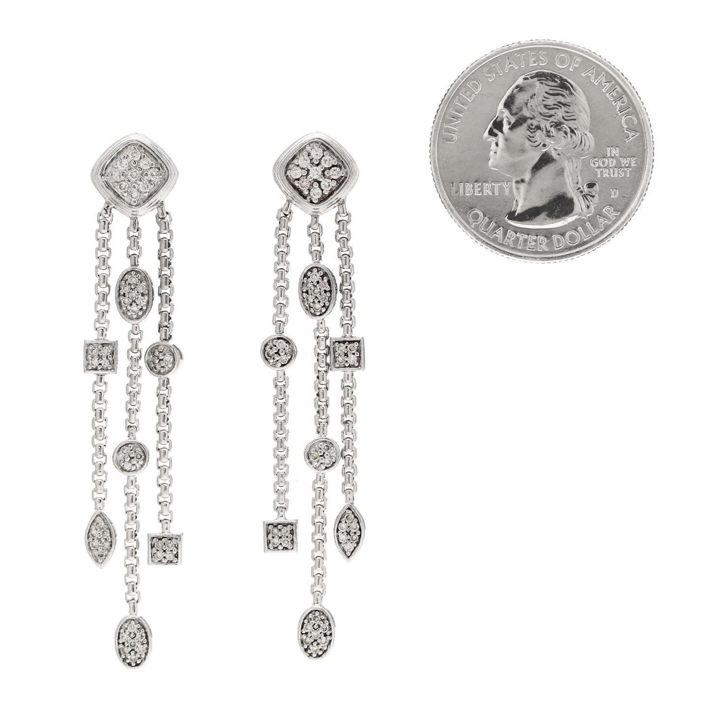 Sterling Silver Diamond Confetti 3 Row Tassel Earrings