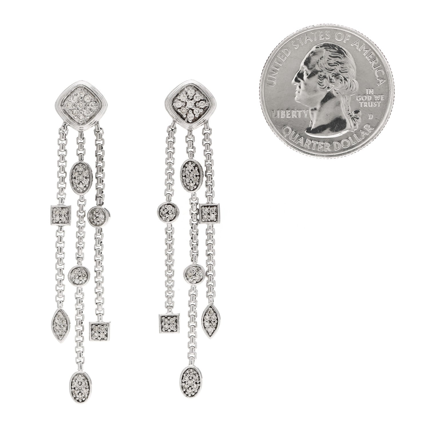 David Yurman Sterling Silver Diamond Confetti 3 Row Tassel Earrings 2 of 4