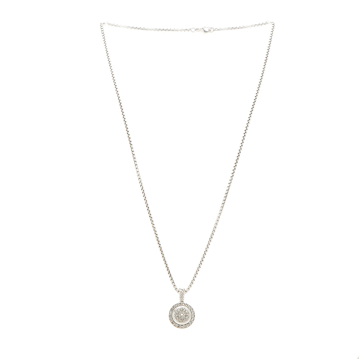 David Yurman Sterling Silver Diamond 8mm Petite Round Necklace 4 of 6