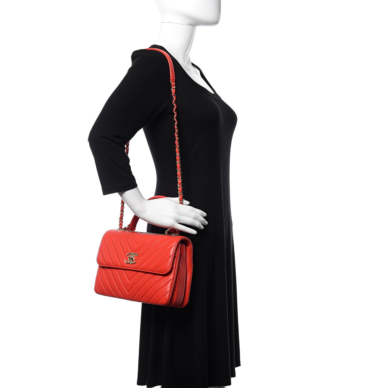 Chanel Lambskin Chevron Quilted Small Trendy CC Dual Handle Flap Bag Red 2 of 10