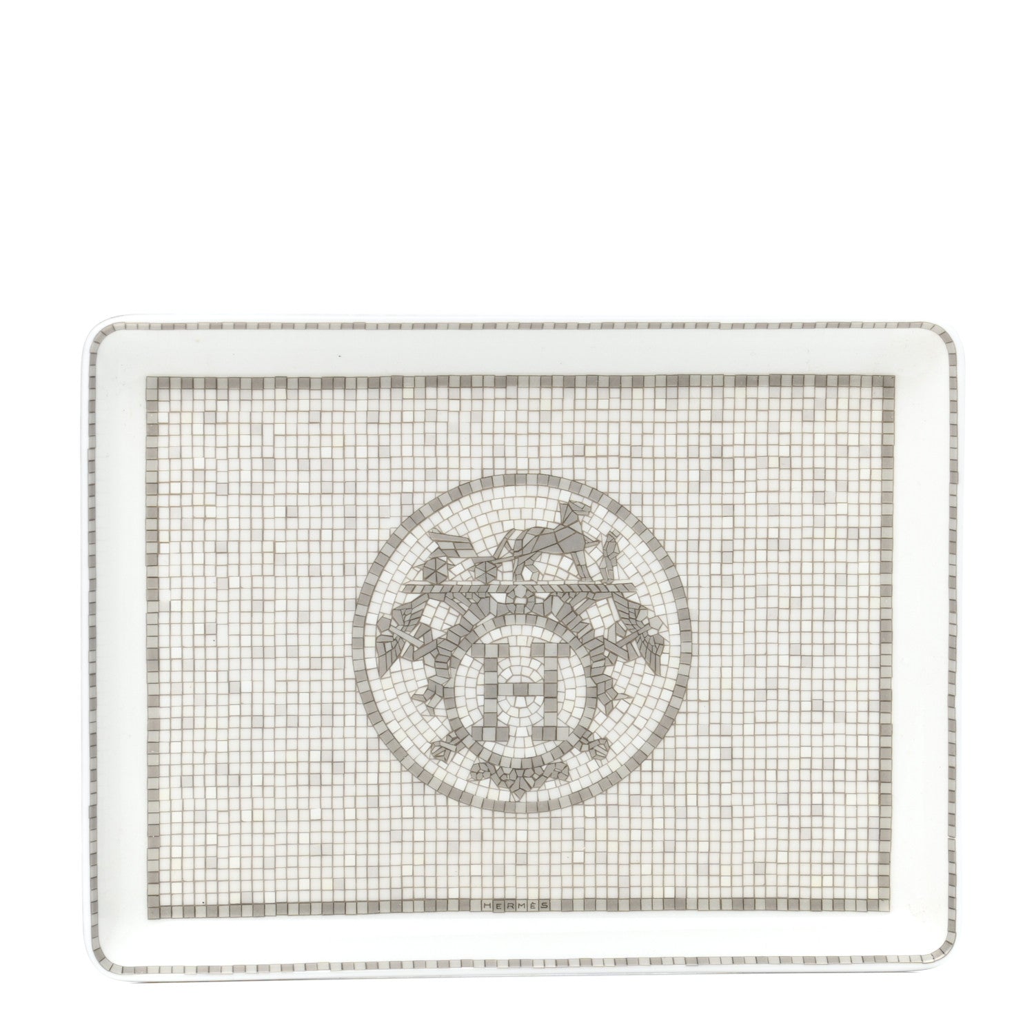 Hermes Porcelain Mosaique Au 24 Sushi Plate Platine 1 of 8