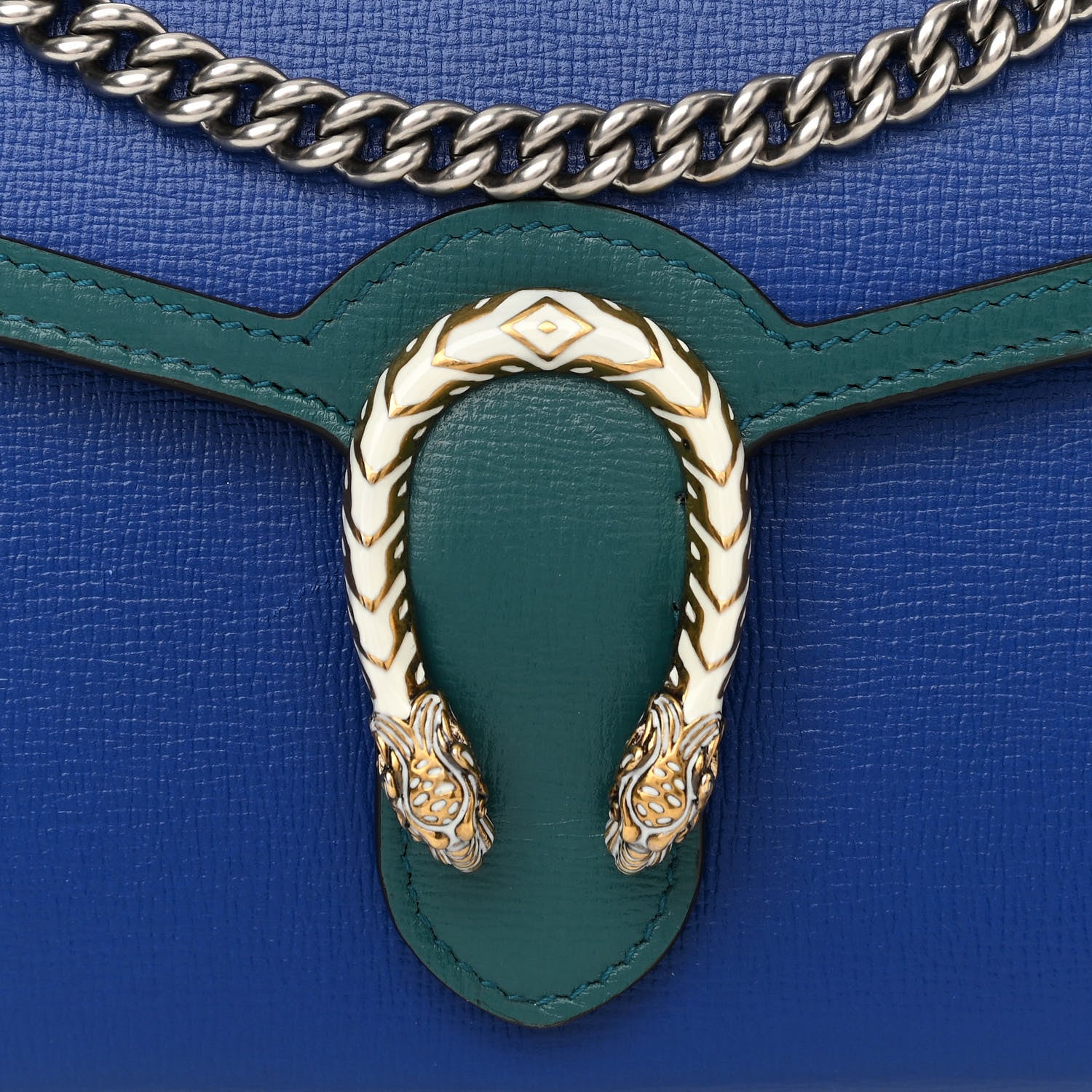 Gucci Azalea Calfskin Enamel Mini Dionysus Chain Wallet Imperial Blue Pavone Off White 8 of 10