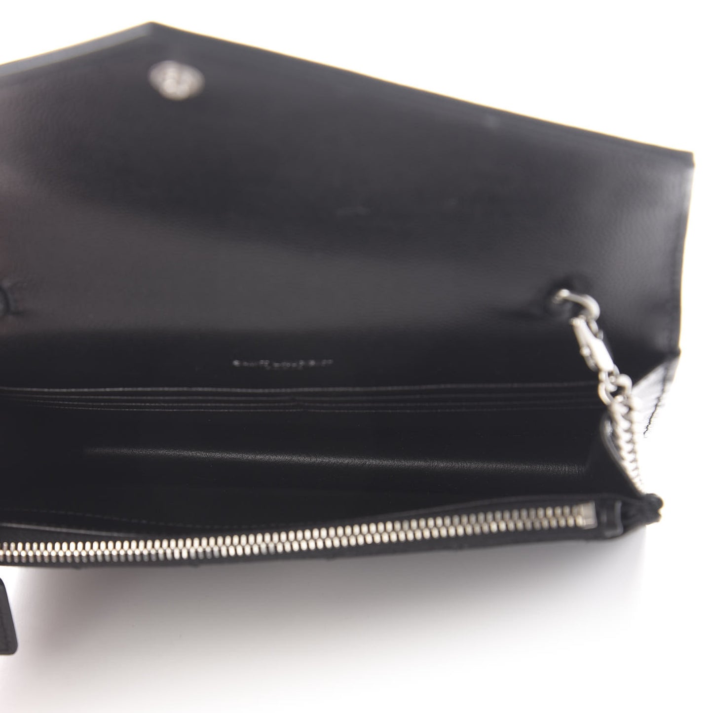 Grain De Poudre Matelasse Chevron Monogram Envelope Chain Wallet Black