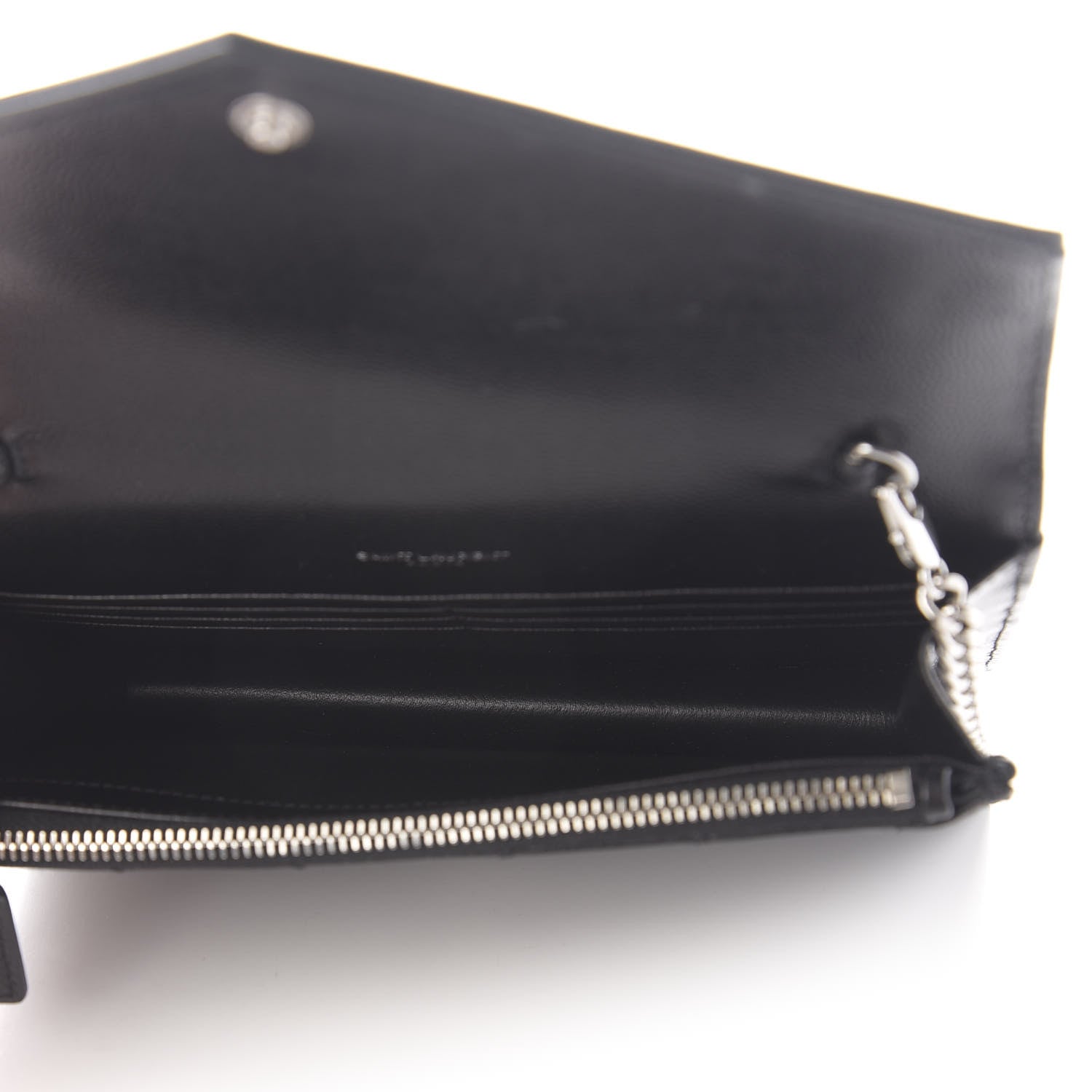 Saint Laurent Grain De Poudre Matelasse Chevron Monogram Envelope Chain Wallet Black 5 of 9