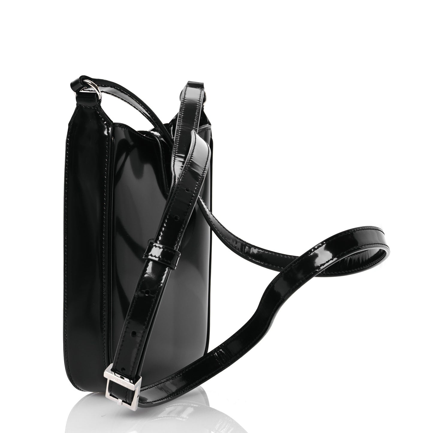 Patent Calfskin Mini Le 5 A 7 Vertical Hobo Black