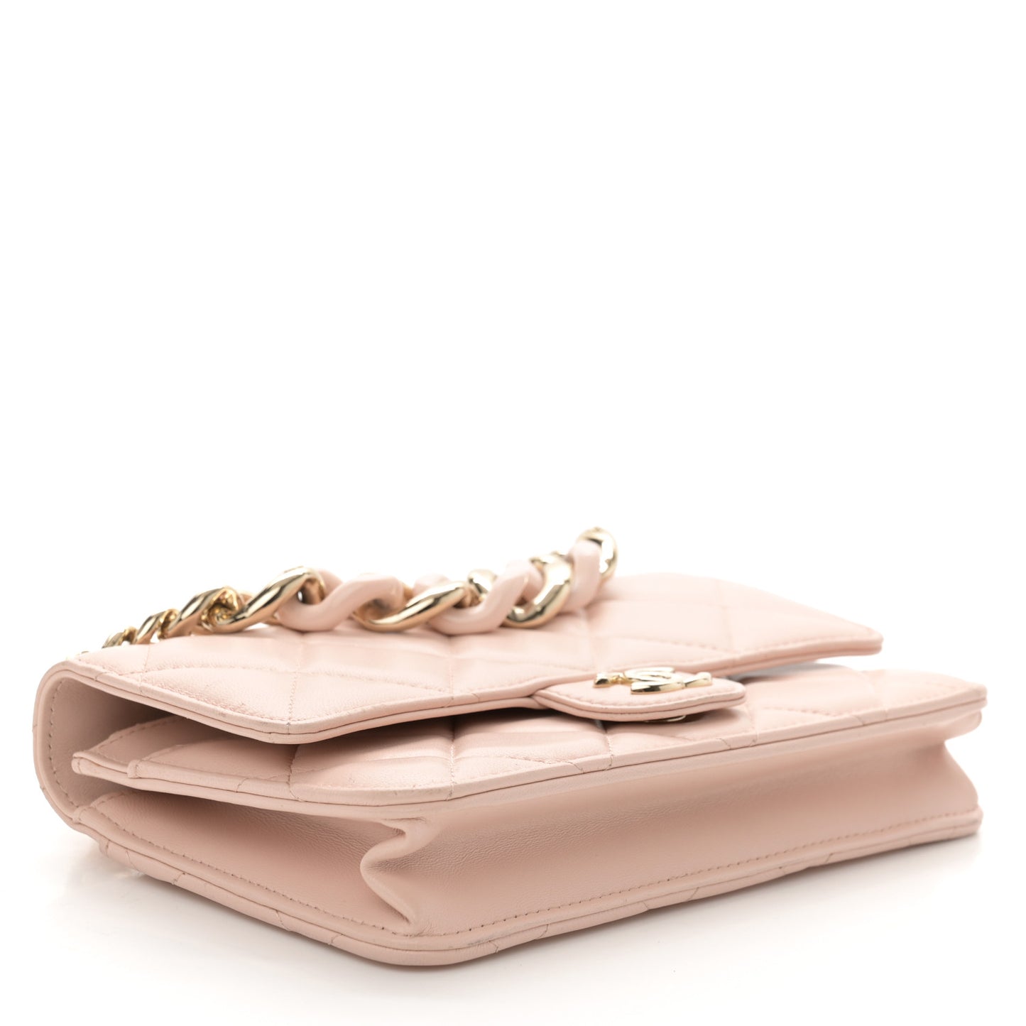 Lambskin Plexi Quilted Wallet On Chain WOC Light Beige