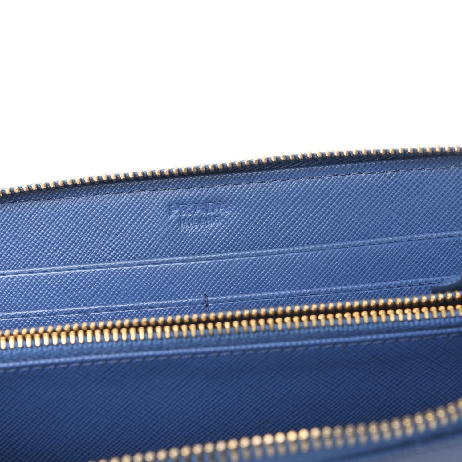 Prada Saffiano Metal Zip Around Wallet Blue 5 of 8