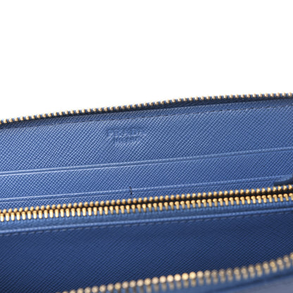 Prada Saffiano Metal Zip Around Wallet Blue 5 of 8