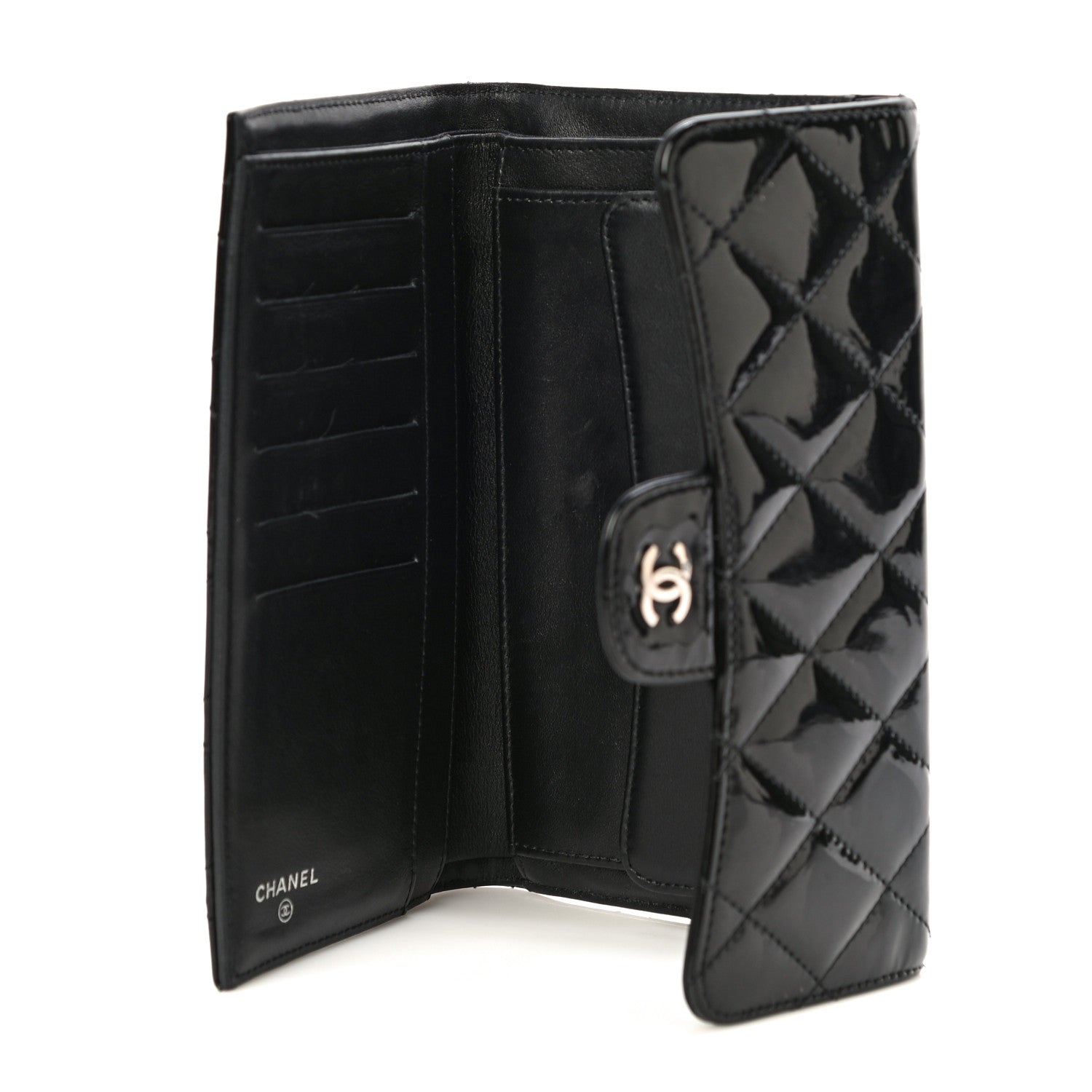 Chanel Patent Quilted Large Flap Wallet Black 6 of 16