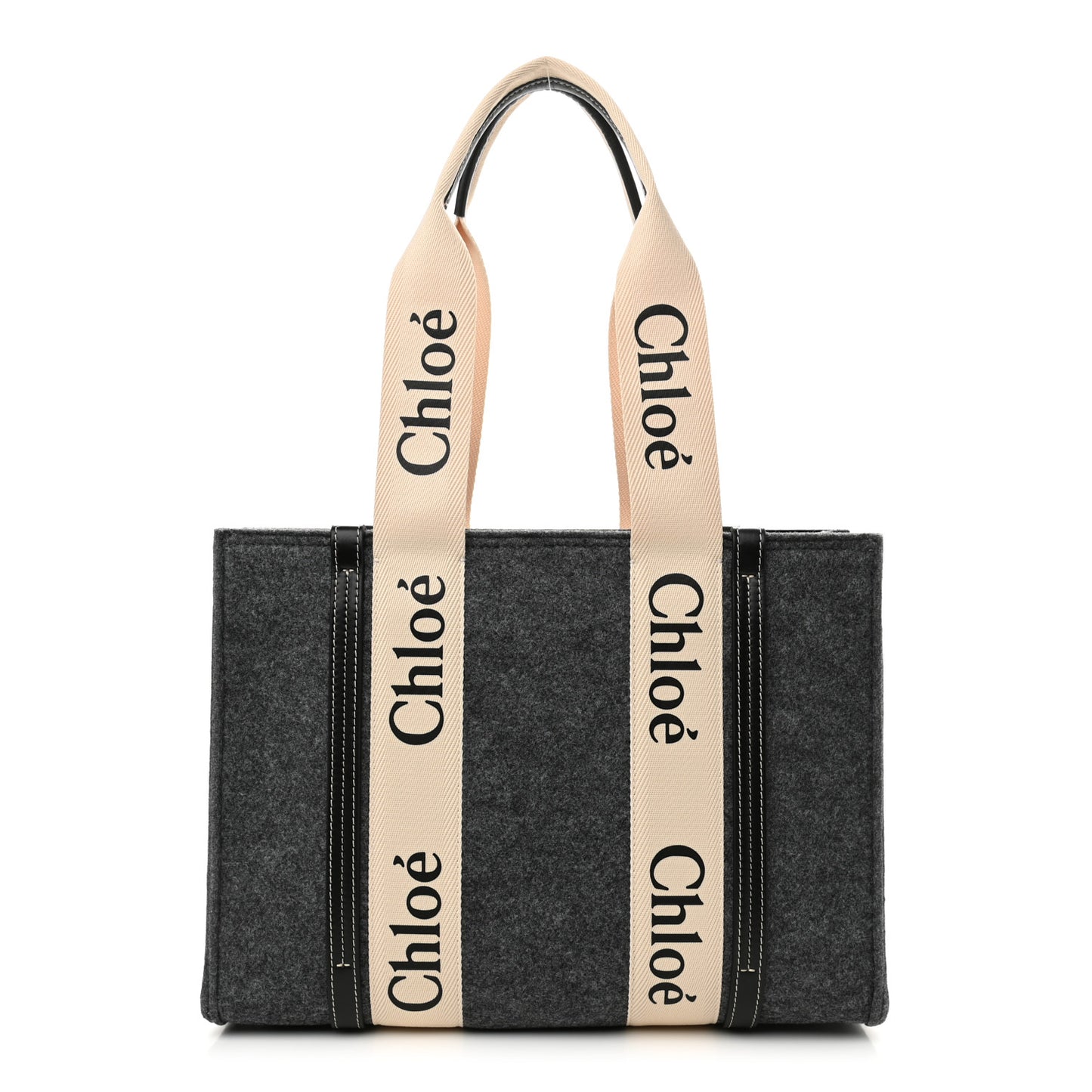 Felt Shiny Calfskin Medium Woody Ribbon Tote Cashmere Gray