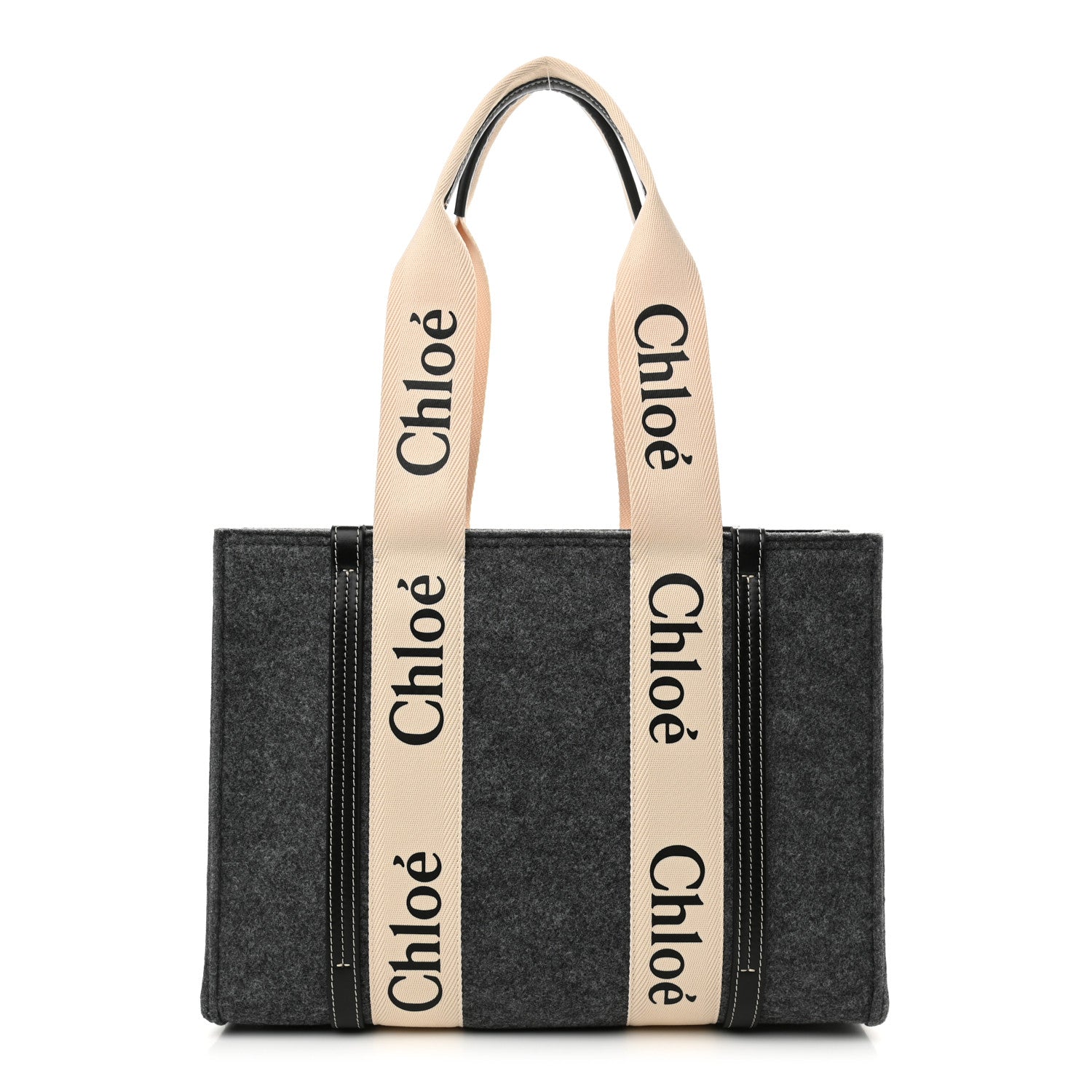 Chloe Felt Shiny Calfskin Medium Woody Ribbon Tote Cashmere Gray 1 of 9