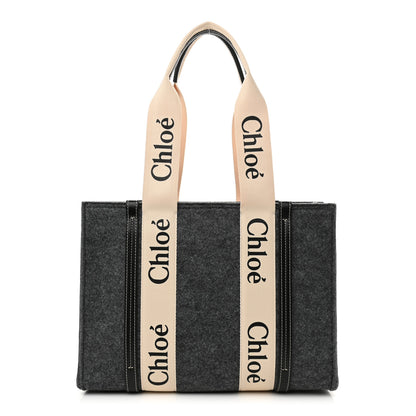Chloe Felt Shiny Calfskin Medium Woody Ribbon Tote Cashmere Gray 1 of 9