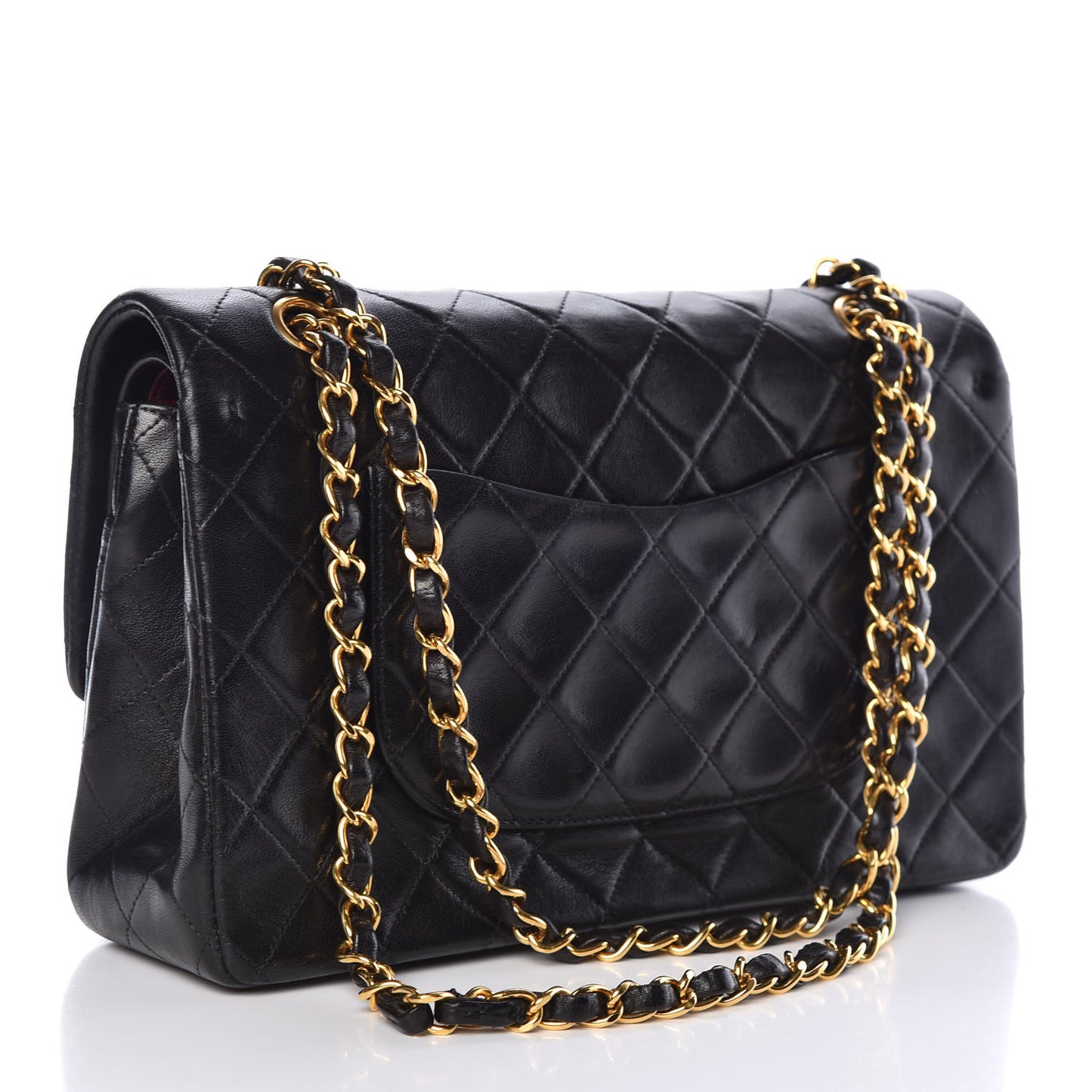 Lambskin Quilted Medium Double Flap Black