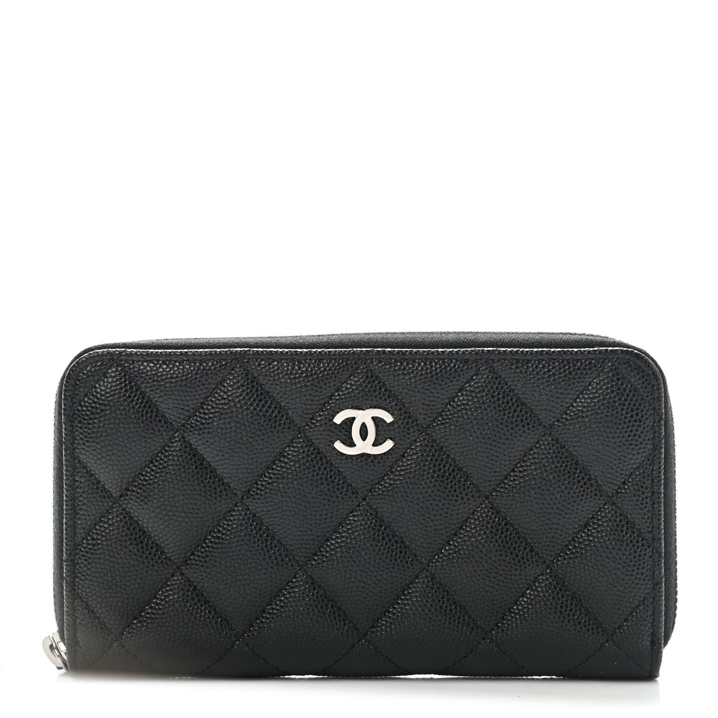 Caviar Quilted Medium Zip Around Wallet Black