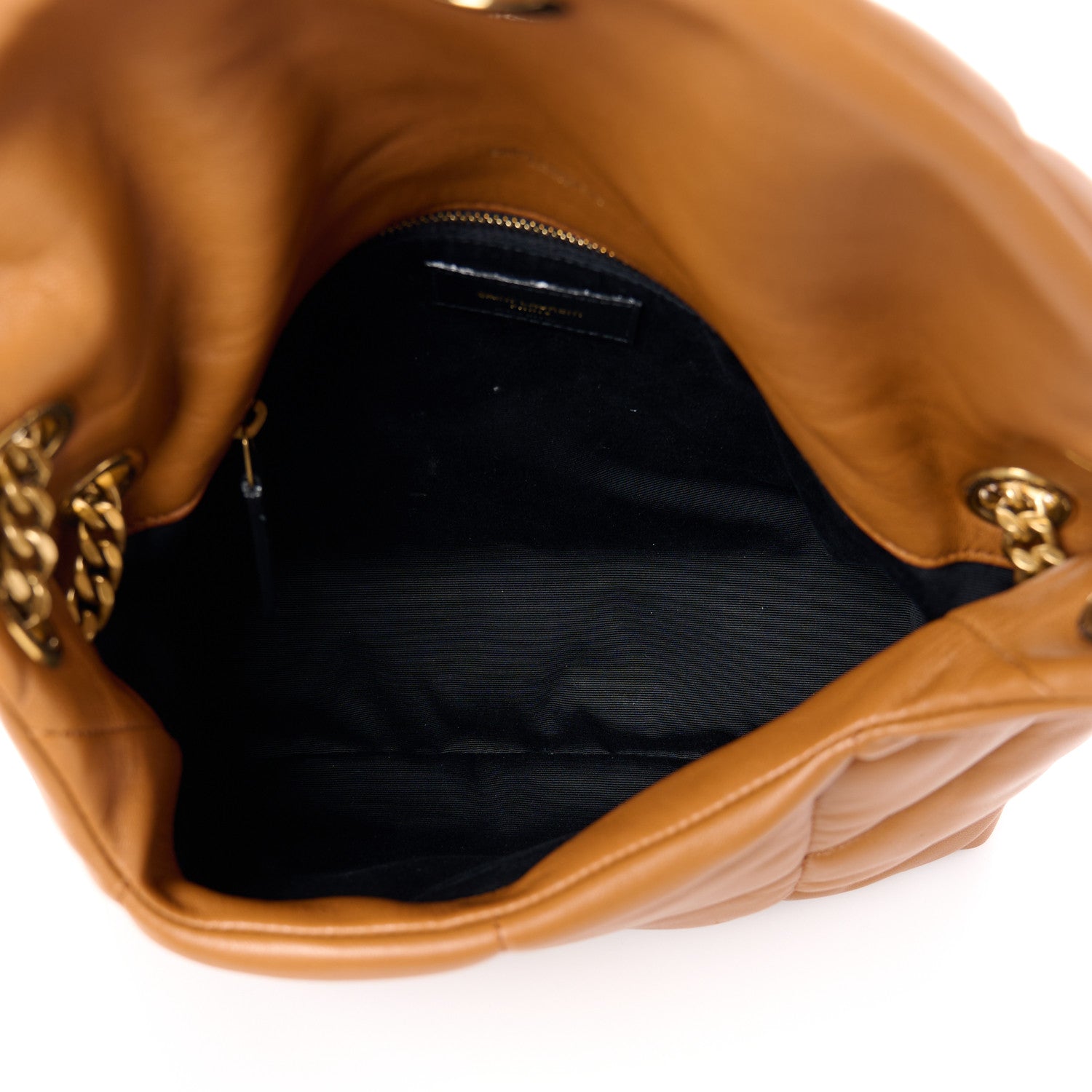Saint Laurent Lambskin Quilted Small Loulou Puffer Monogram Chain Satchel Dark Honey 5 of 11